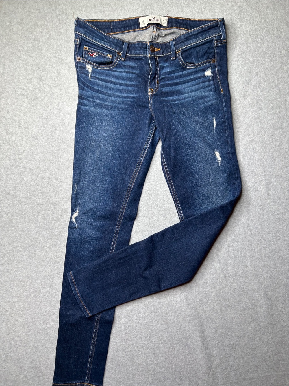 Hollister Women's Dark Indigo Distressed Skinny Jeans